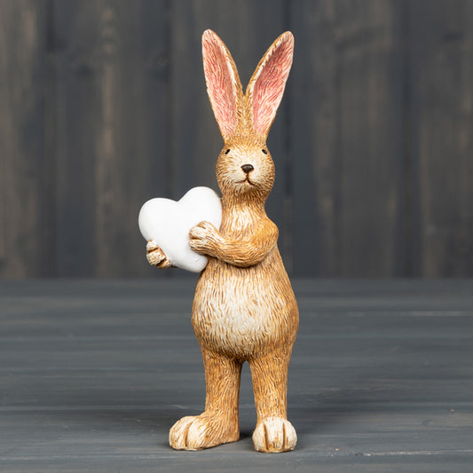 Natural Standing Rabbit Ornament holding White Heart